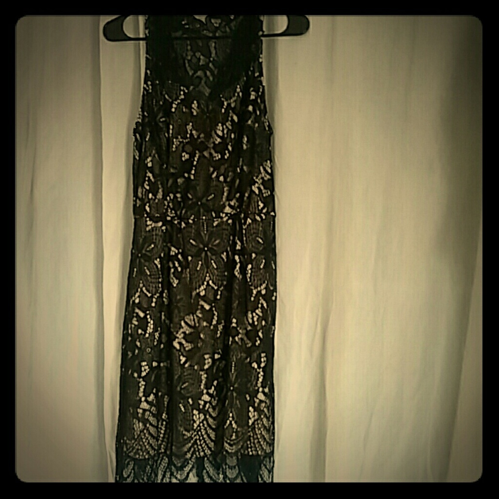 Black lace princess line dress
